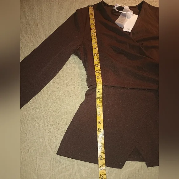 Grace Karin Chocolate Brown Wrap Blouse SZM/L - Picture 5 of 6